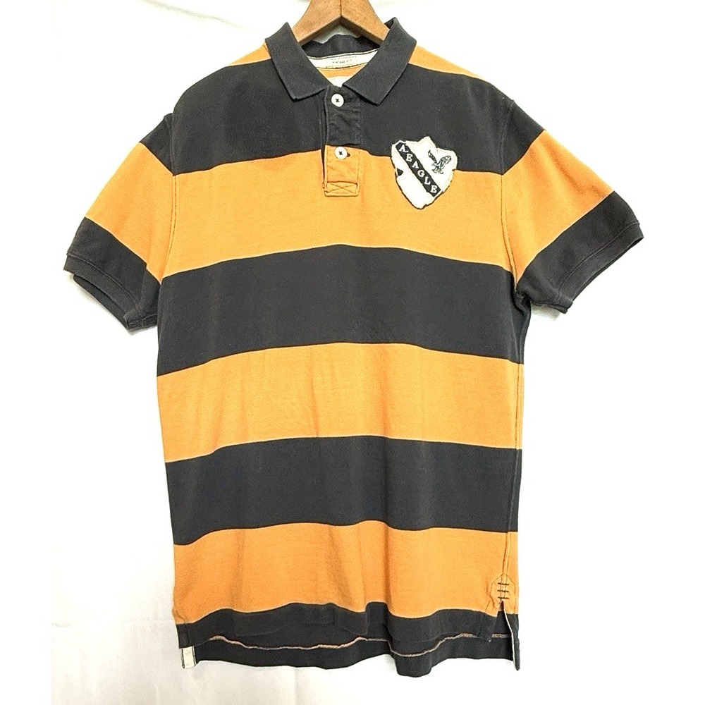 Y2K American Eagle Mens Rugby Striped Polo Shirt Size L Preppy Patch Academia - Picture 2 of 11